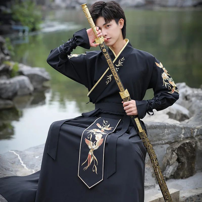 Ancient Costume Clothes Chinese Traditional Hanfu Dress Male Folk Robe Japanese Samurai Party Cosplay Costume Festival Outfits