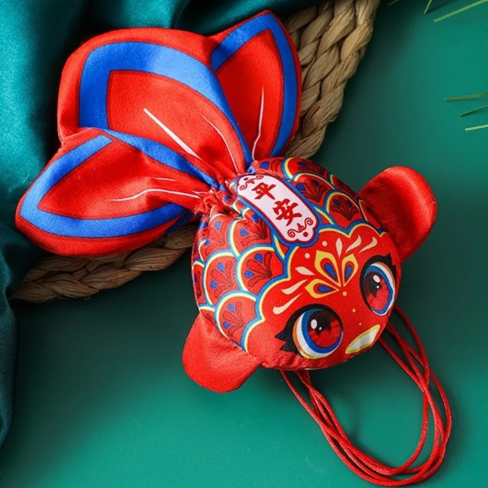 Chinese Style Cartoon Koi Sachet Bag Embroidery Ancient Fish Ornament Handmade Blessing Sachet Drawstring Bag Car Interior