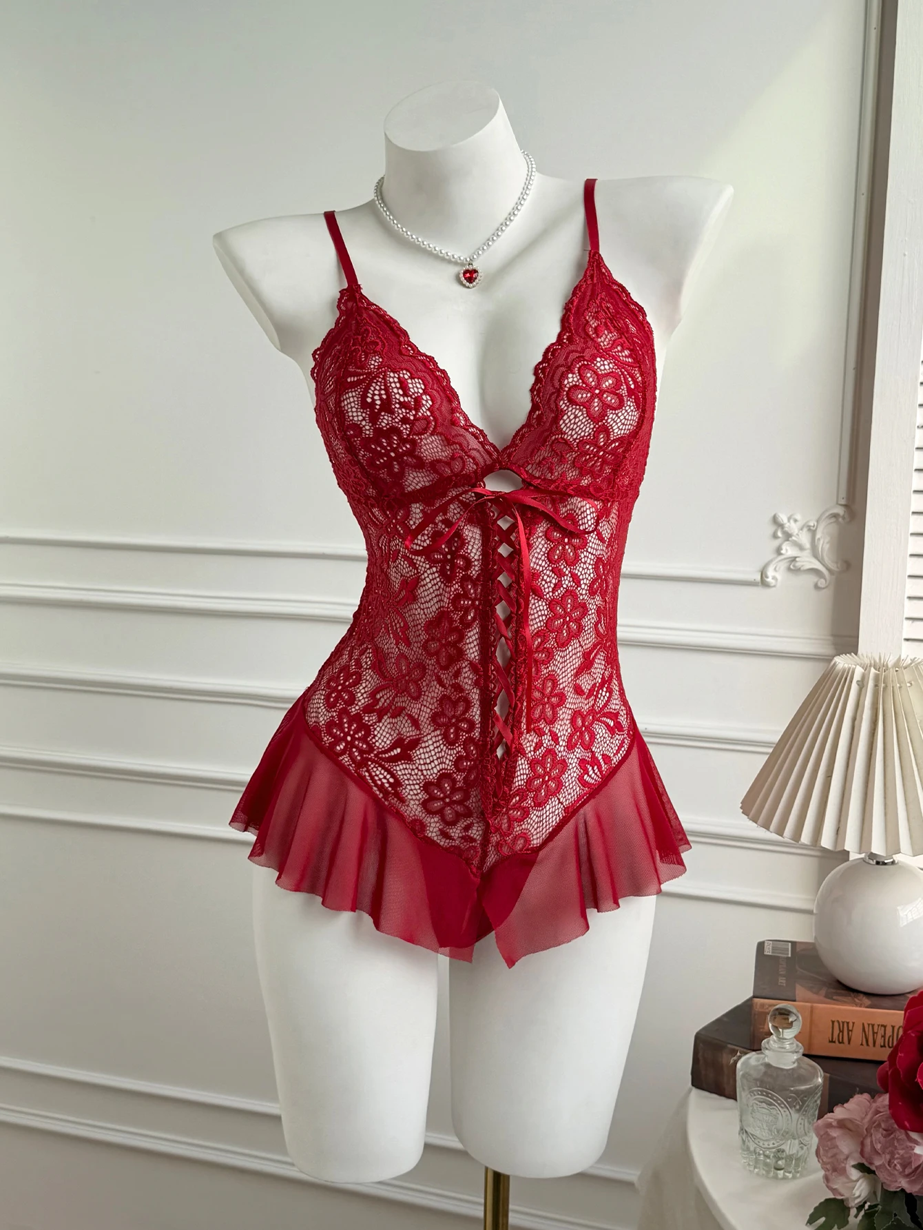 Sexy Women's Transparent Nightgown Flower Lace Waist Shaping Bodysuit Sleeveless Open-crotch V-neck Underwear Nightdress 2026