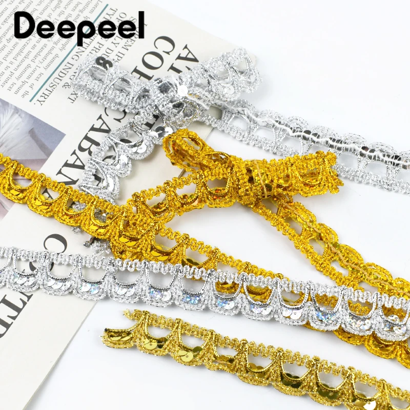 

1-5Pc(1Pc=13M) 22mm Sequin Semi-circular Bead Lace Trim Ethnic Woven Lace Dress Clothes Decorative Laces DIY Sewing Accessories
