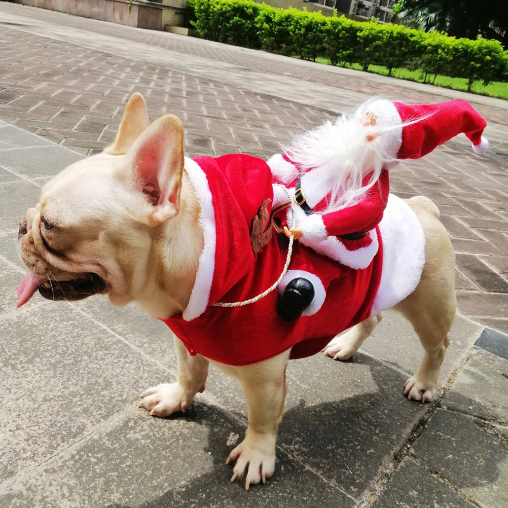 

Pet Santa Claus Riding Deer Suit Dog Reindeer Costume Hoodie for Dogs Clothing Funny Outfits