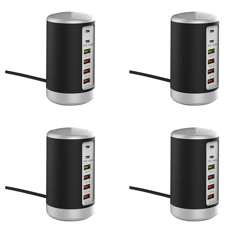 

FULL-4X 65W USB Fast Charger HUB Quick Charge QC3.0 Multi 6 Port USB Type C PD Charger Charging Station(Black) US Plug