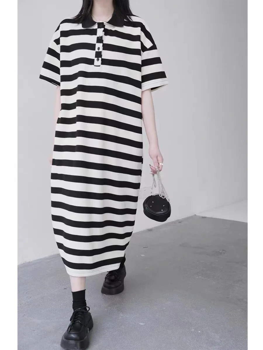 Zomer Streep irt Dr Dames Casual Losse Koreaanse Sle Japanse Casual Elegantie College Sle Anti-Aging Dr