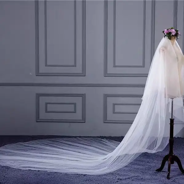 Wholesale Long Wedding Veil 3 Meter Bridal Veil Cathedral with Comb Two Layer Cut Edge Bride Veils Complementos De Boda image 5