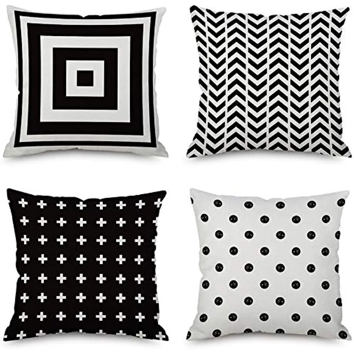 Black White Nordic Simple Geometric Pattern Decoration Pillow Cover, Single-Sided Printing, Linen Square 40X40cm