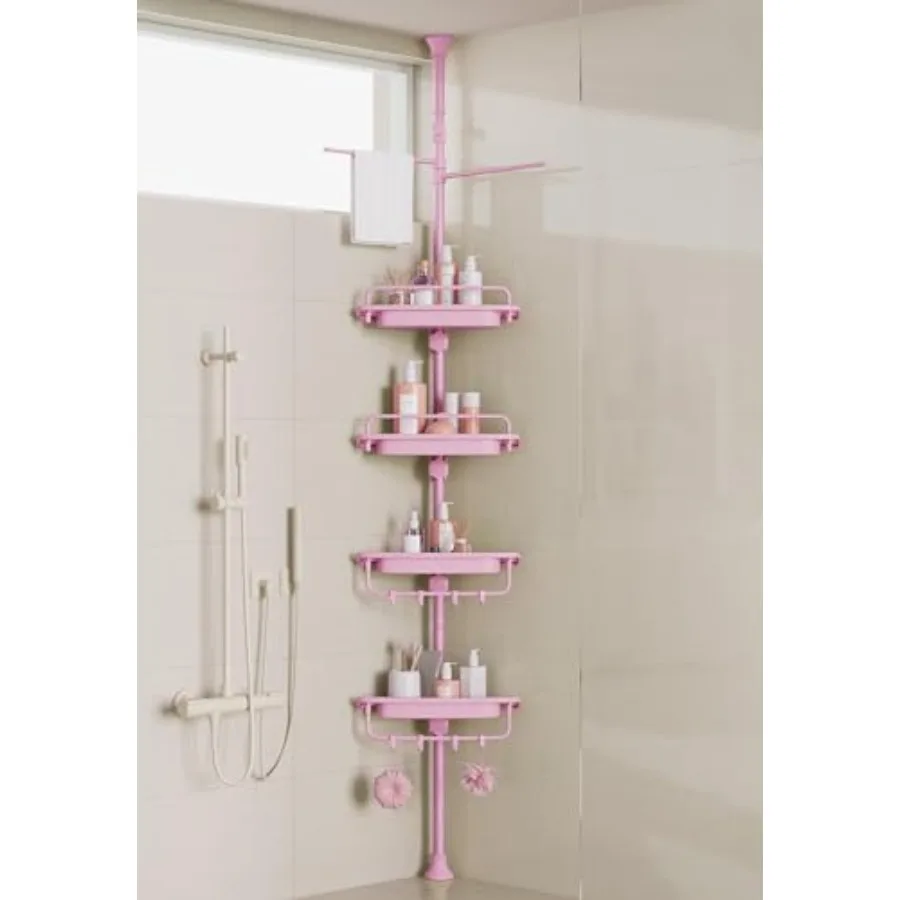 

Угловая душевая полка 32-122 дюйма с регулируемой штангой, нержавеющая, без сверления, для ванной комнаты, душа, раковины