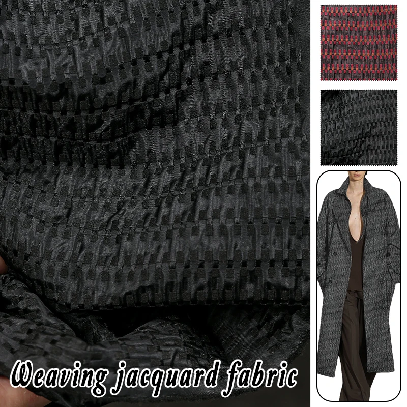 Tessuto jacquard scozzese retrò a grana rossa e nera Texture 3D Panno creativo per tessuto di design di abbigliamento da palcoscenico cucito fai-da-te
