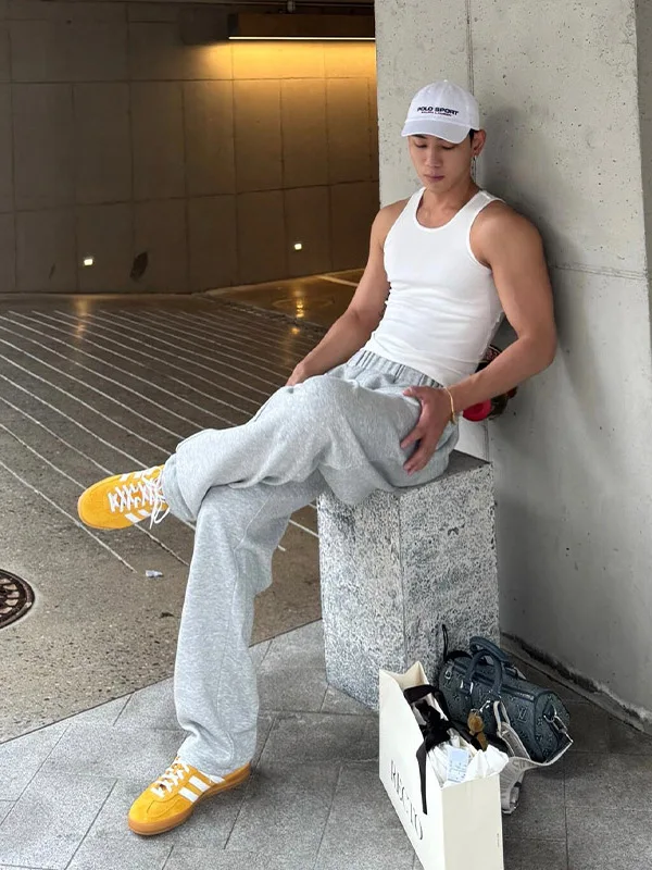 سراويل American Sle ey من القطن الخالص للرجال صيفية خفيفة الوزن من الحرير الجليدي واسعة الساق مزدوجة متماسكة مستقيمة صغيرة متوهجة... #4