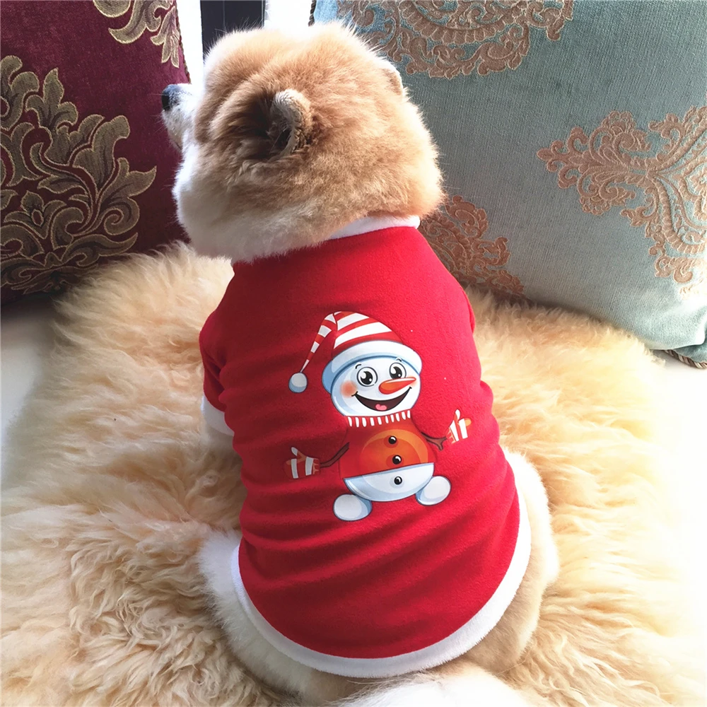 Christmas Style Pet Dog Sweatshirt Santa Printed Pet Clothes for Small Dogs Fleece Warm Puppy Round Neck Vest New Year Pet Coats