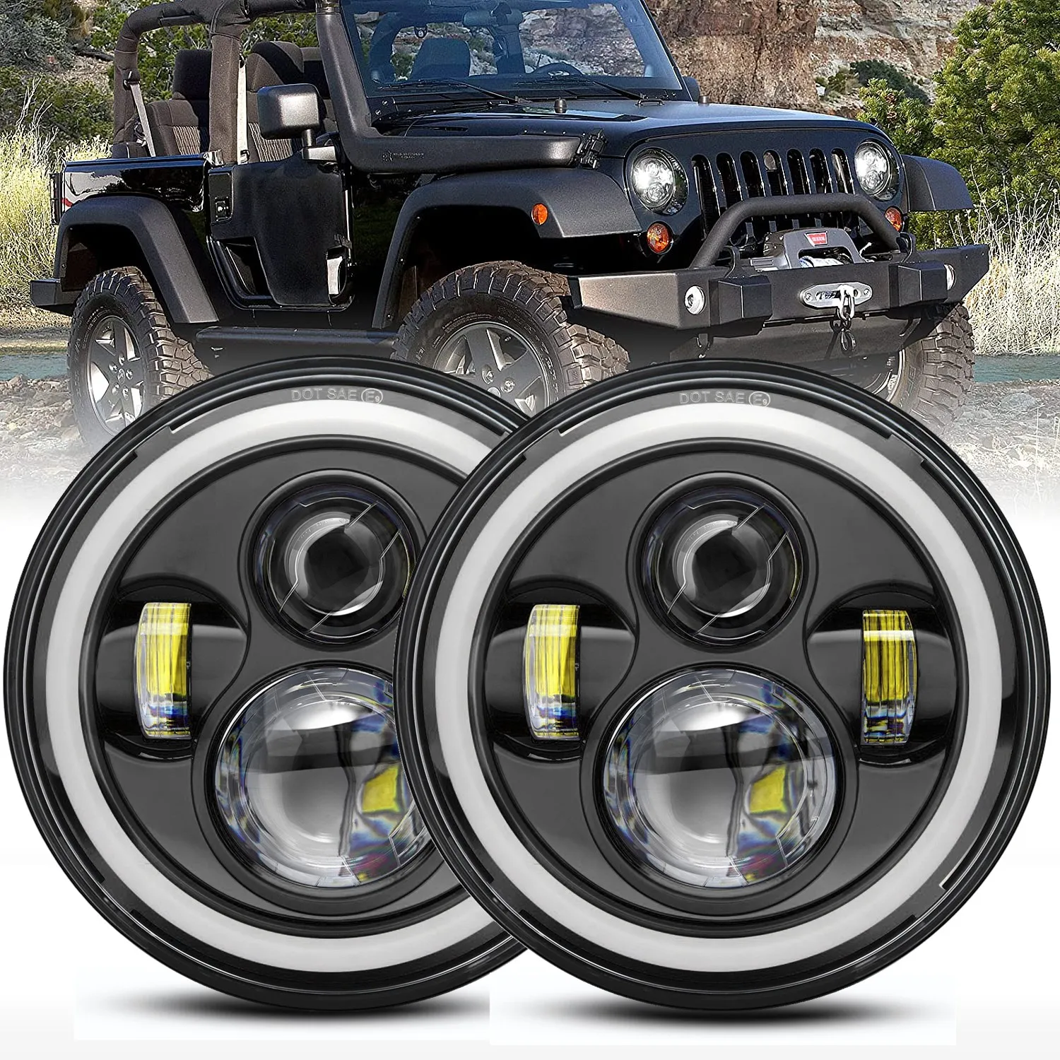 2pc Car Led 7inch Led Headlight Fit Lada Niva 4X4 Uaz Hunter For Land Rover Defender For Nissan Patrol Y60 For Mazda Miata MX5