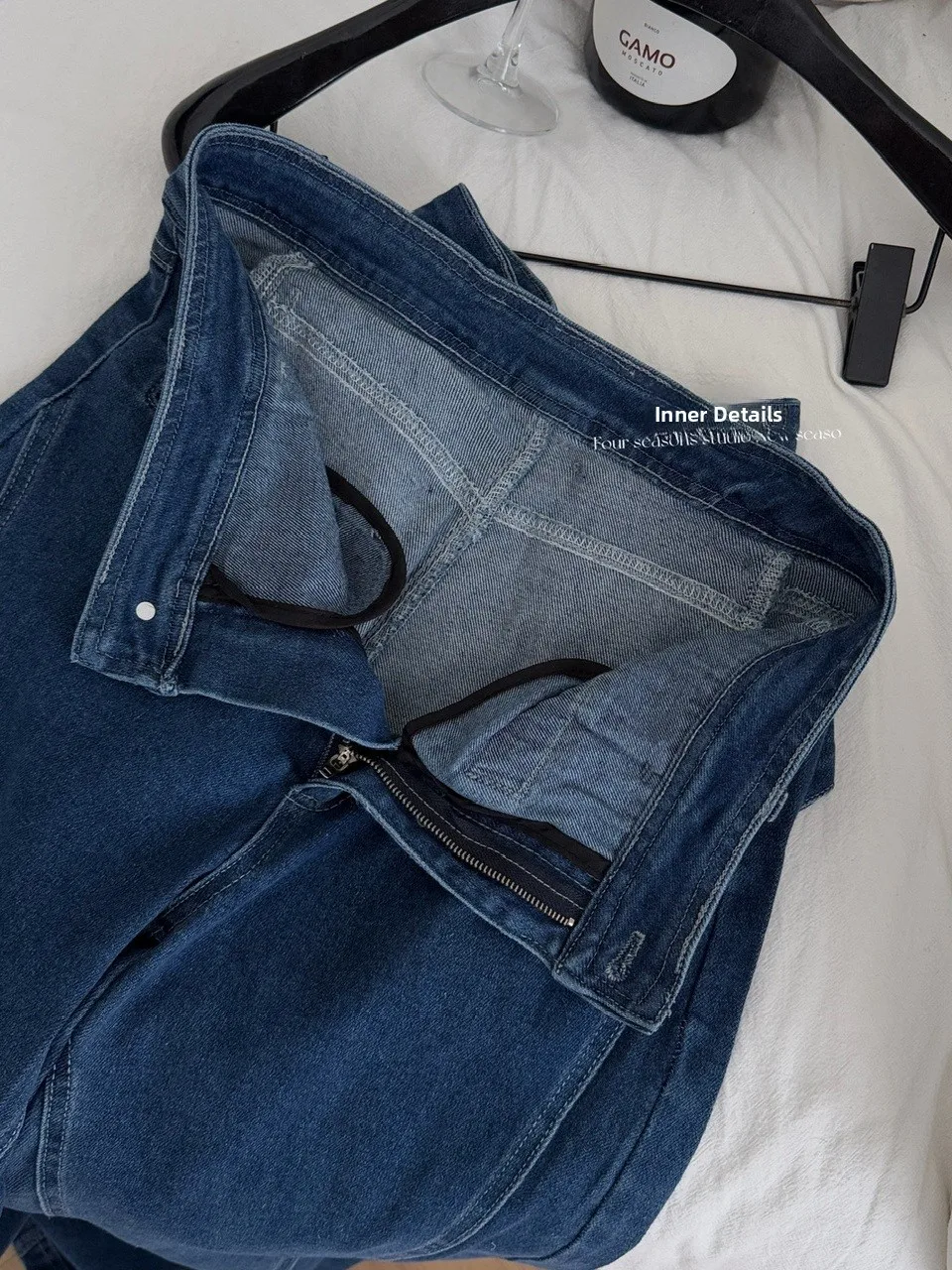 Retro American Waed Denim Jeans Women's Casual High Waist  Knot Design Autumn 2025 Straight Leg mid Stretch Blue