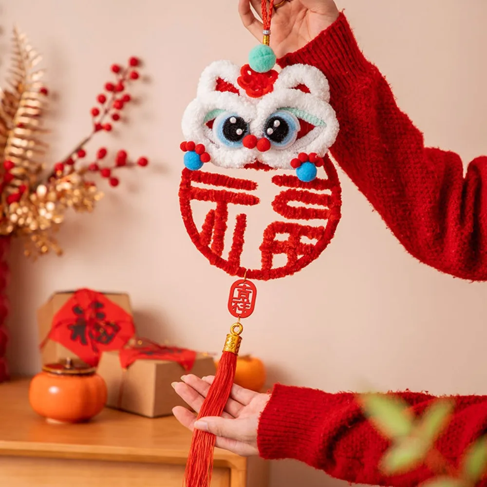 Iron Wire Strip Stick Kids DIY Lion Dance Toy Blessing Twist Wire Handmade Plush New Year Craft Ethnic Art Lantern Pendant