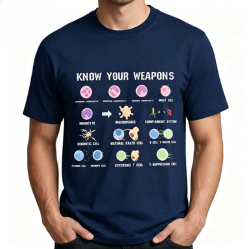 Men 100% Cotton Know Your Weapons Immune Cells Biology Science Graphic T Shirt Teacher Student Male Tees