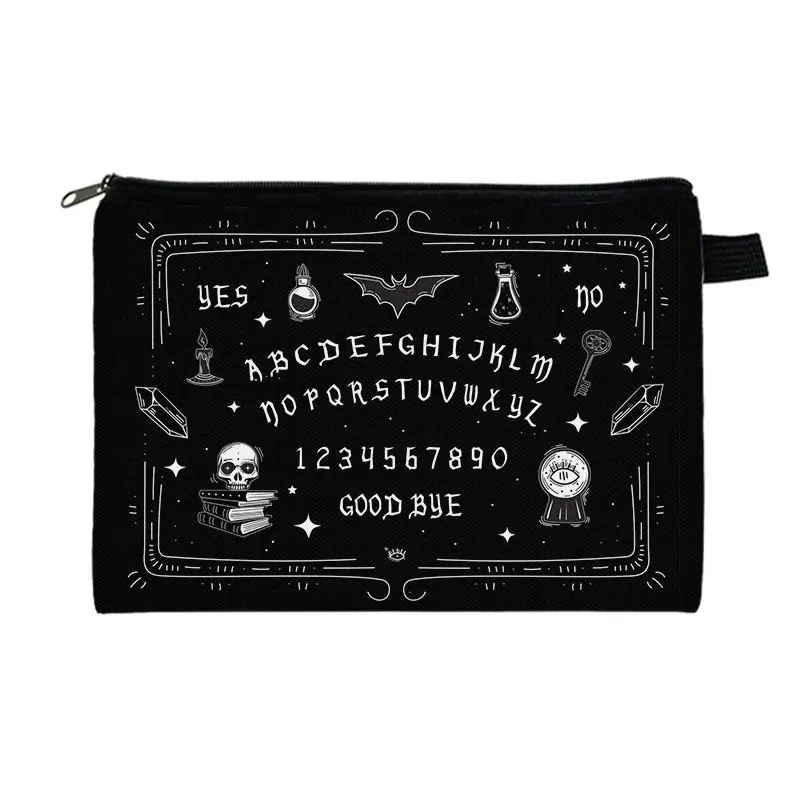 Ouija Board Ghost Print Cosmetic Case Magic Black Cat Witch Women Makeup Bag Bats Skull Candy Napkin Storage Bags Halloween Gift