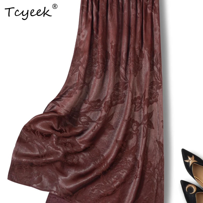 

Tcyeek 100% Mulberry Silk Summer 55mm Китайский стиль Красный жаккардовый прямой юбка Длинная женская юбка Юбка Женская Jupe Femme スカート