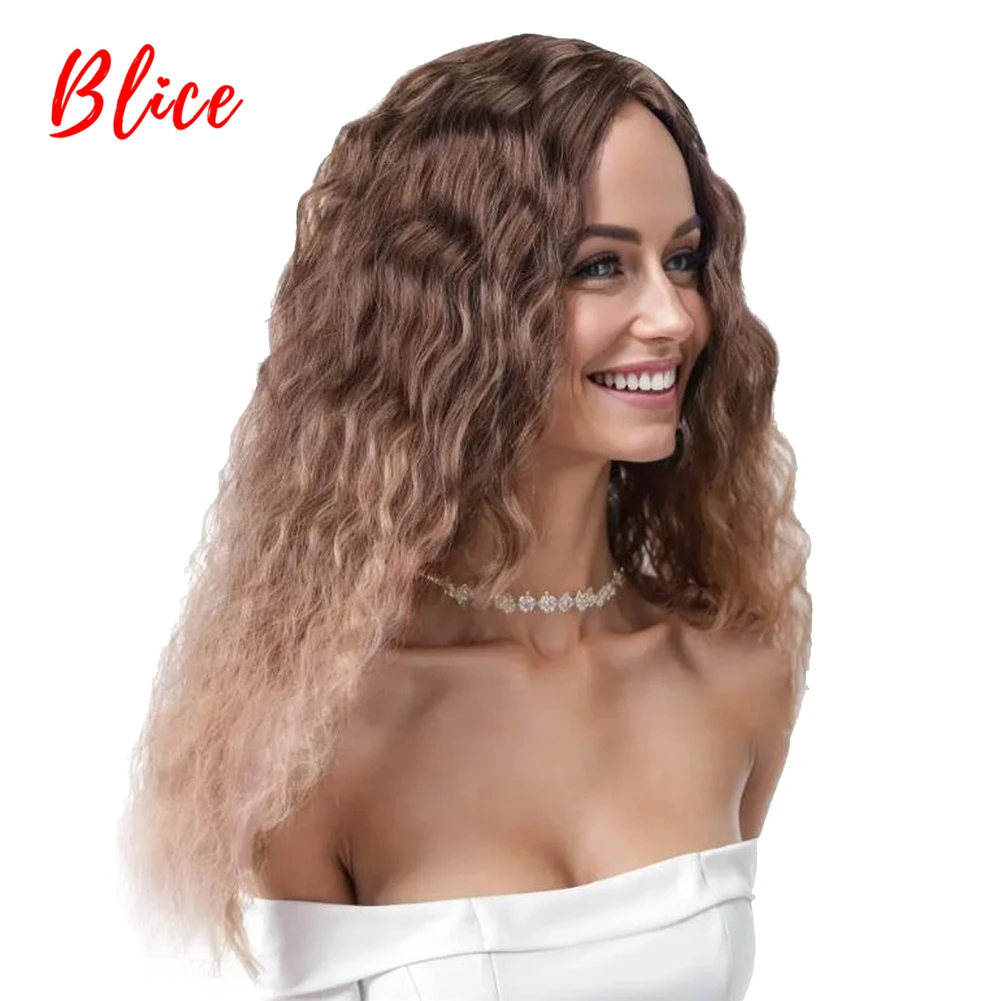 

Blice 20Inch Long Wavy Synthetic Kinky Curly Knekalon Afrocan American Curly High Temperature Skin Topper Mixed Blonde