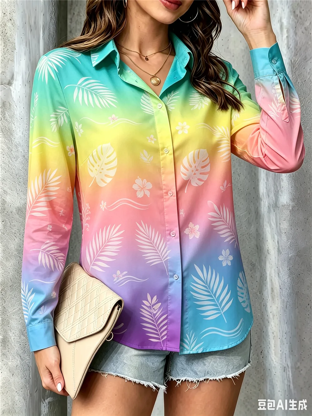 Fashion Gradient Tie-dye Women Shirts Long Sleeve 3d Printed Ladies Trend Blouse 3XL Plus Size Casual Shirt