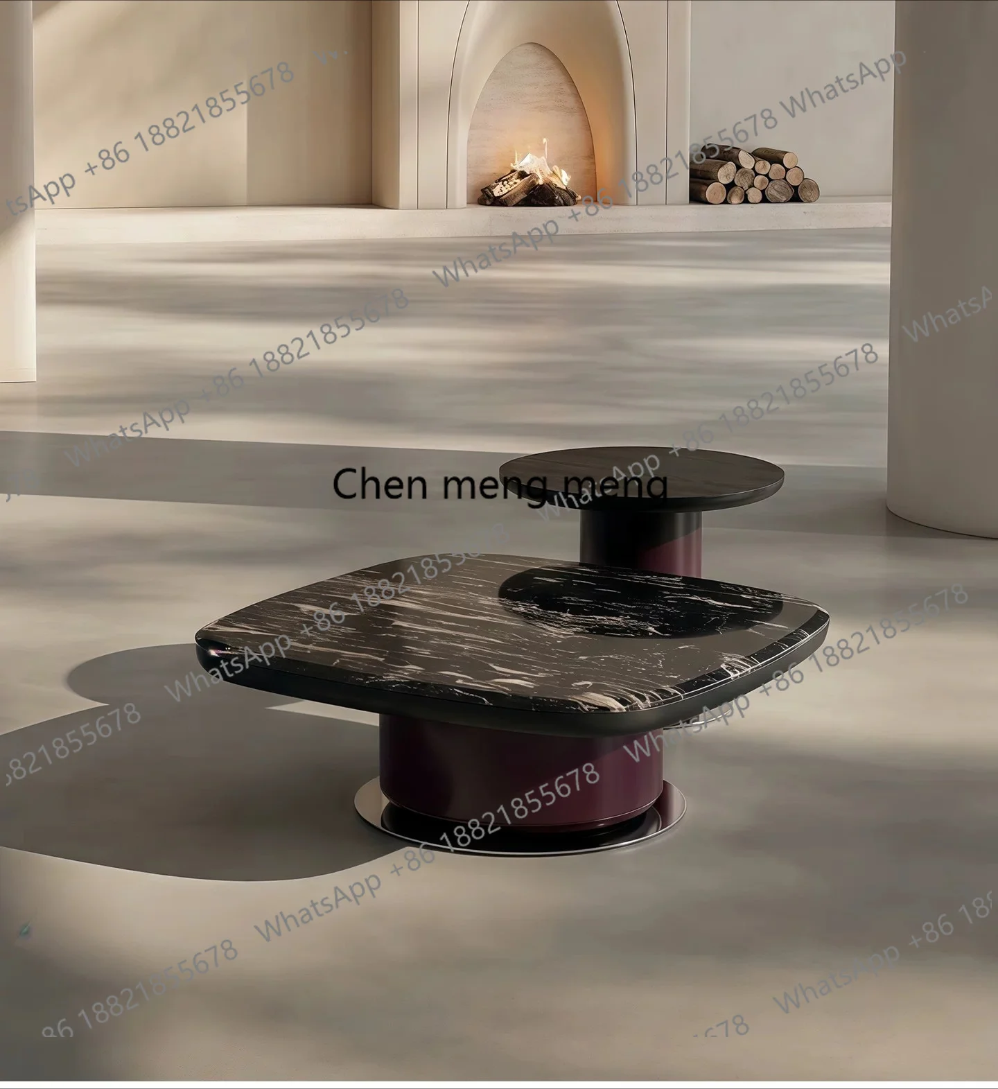 

minimalist natural black ice flower luxury stone coffee table combination living room home high-end sense, square coffee table