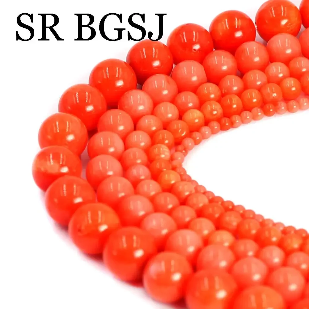 2-8mm Round  Natural Orange Sea Bamboo Coral Gems Jewelry Making Loose Sapcer Beads 15\