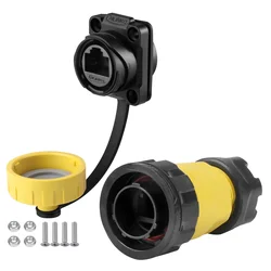 CNLINKO M20 PBT Plastic IP68 Waterproof RJ45 Cable Signal Connector YM20 CAT6 Panel Mount Socket Plug Network Ethernet Interface