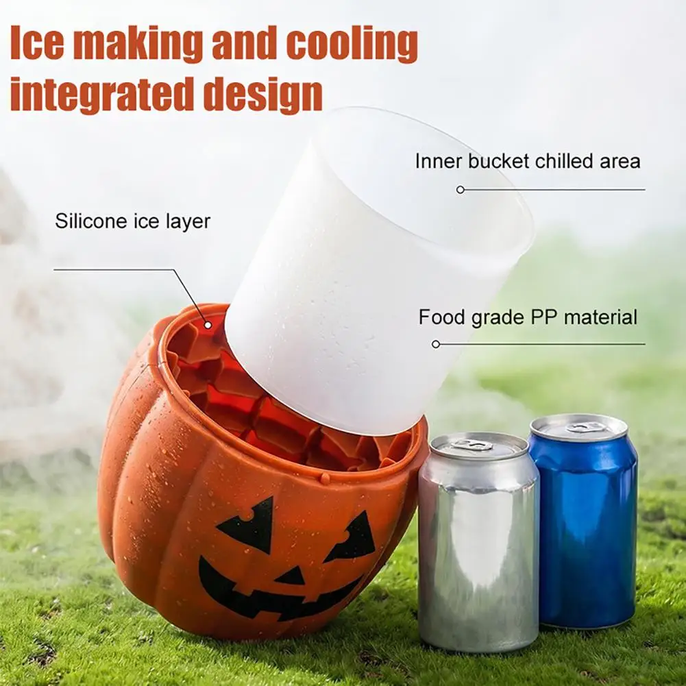 Silicone Ice Cube Mold Pumpkin Ghost Ice Tray Halloween Ice Bucket Mold with Drain Basket Pumpkin Ghost Silicone Tray for Party