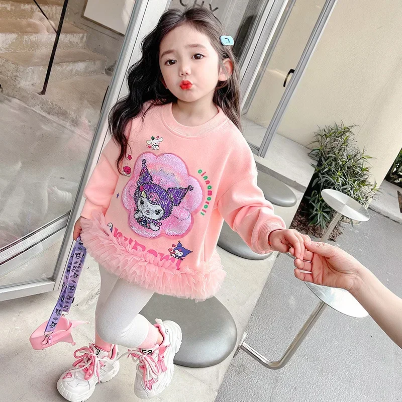 Anime Sanrio Kuromi Sweatshirt Kinderen Kawaii Cartoon Gradiënt Kleding Winter Zoete Schattige Babys Tops Verjaardagscadeaus voor Meisjes