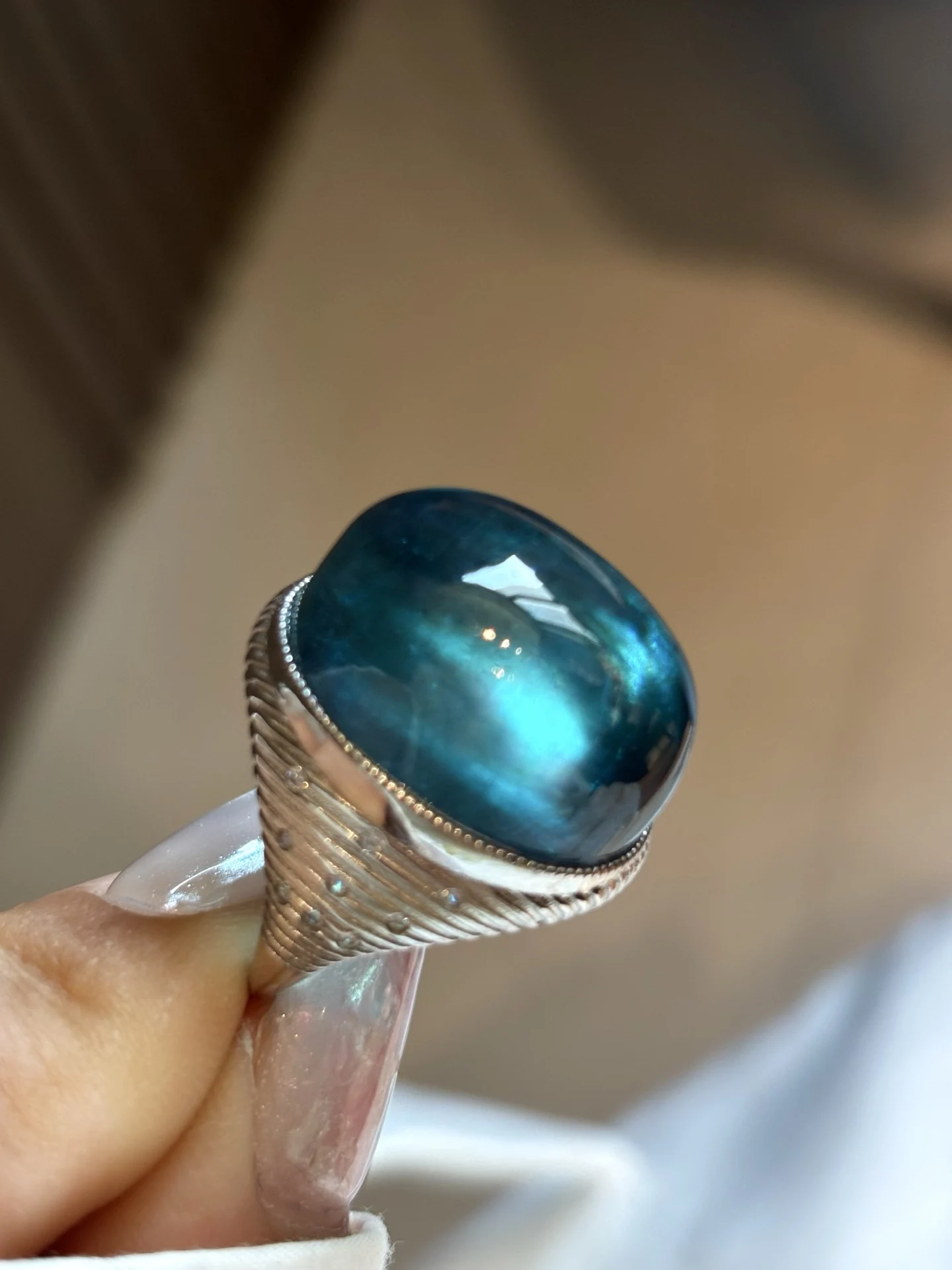 Natural Blue Aquamarine Ring Adjustable Oval 22x17.2mm Clear Aquamarine Ring Jewelry AAAAAA