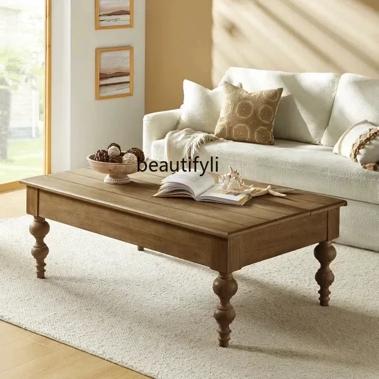 

25LD American retro solid wood coffee table living room tea table French classical rectangular log coffee table