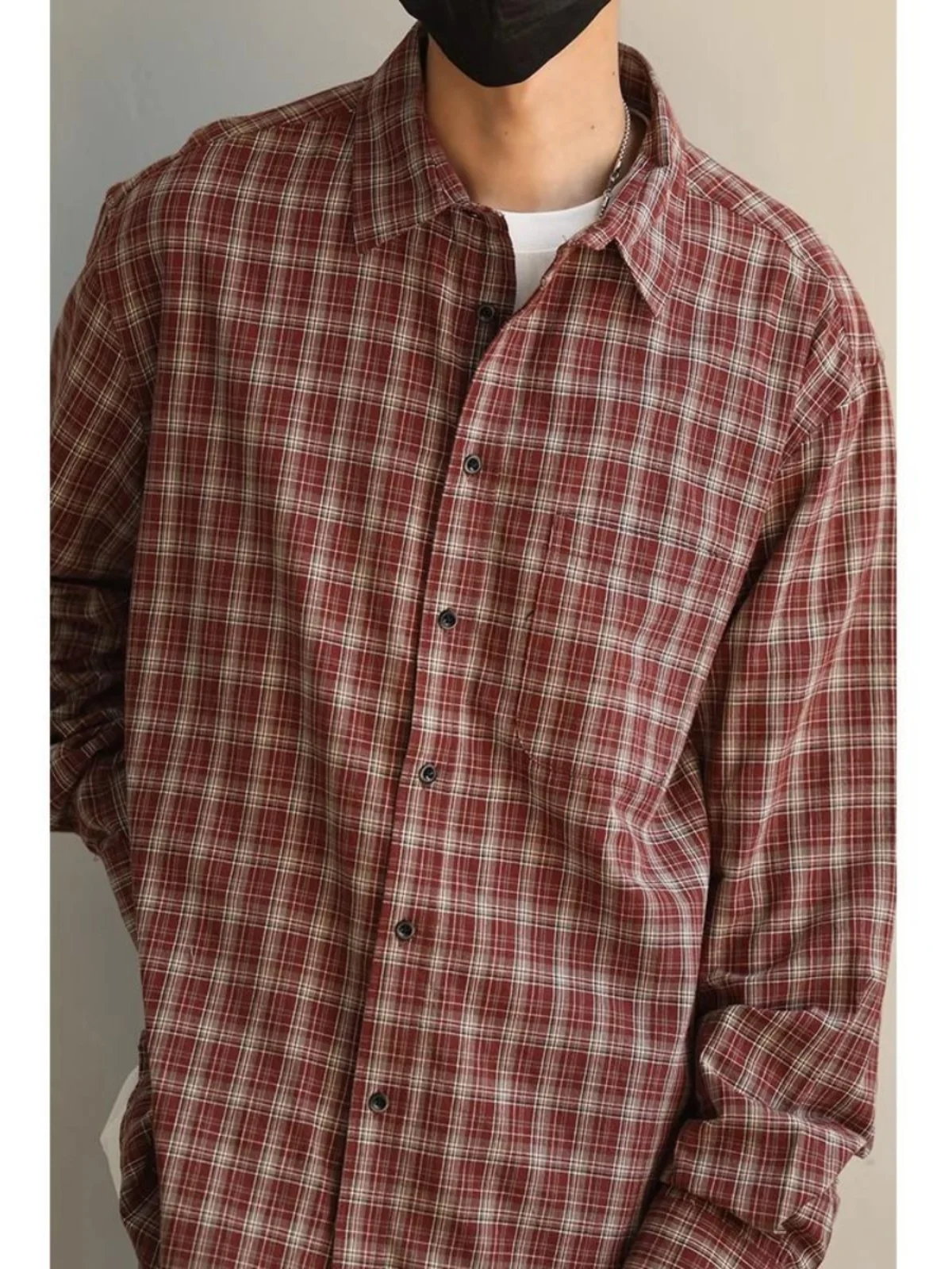 

American Retro Plaid Long Sve irt Men's Spring Autumn Loose Casual Simple Cool irt Jaet Youth Faion No Brand