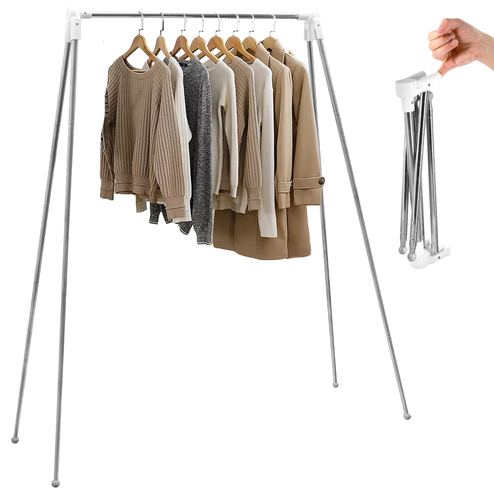 Foldable Clothes Drying Rack Stainless Steel Floor Stand Clothes Hanger Retractable Portable Travel Garment Rack for Outdoor