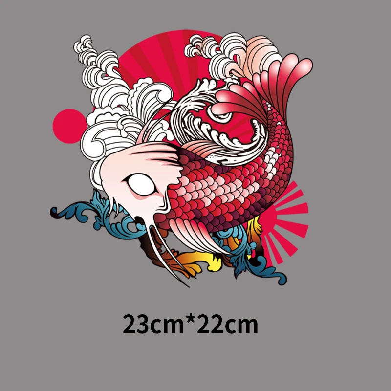 Fashion Waves Fish Iron On Patches For DIY Heat Transfer Clothes T-shirt Thermal Transfer Stickers Decoration Printing Big Size