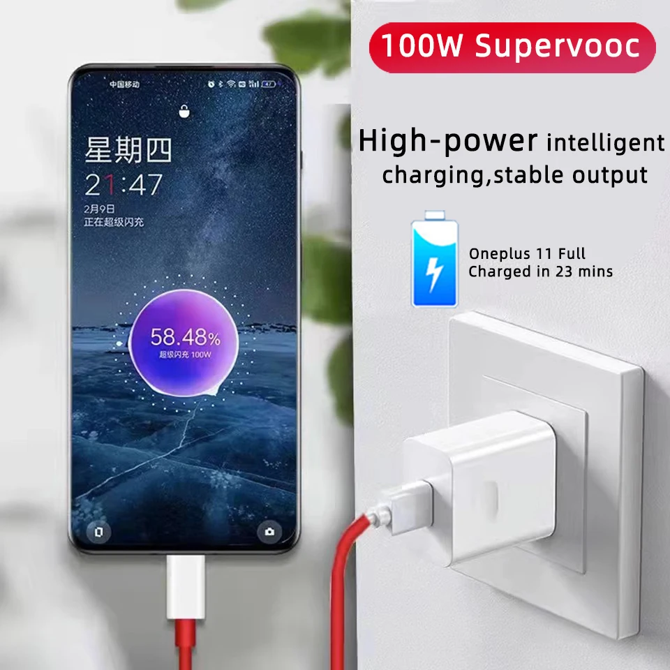 For OnePlus Charger Supervooc 100W Type-A Power Adapter EU US Super Fast Type C Cable 12 11 10 For Realme Oppo Phone