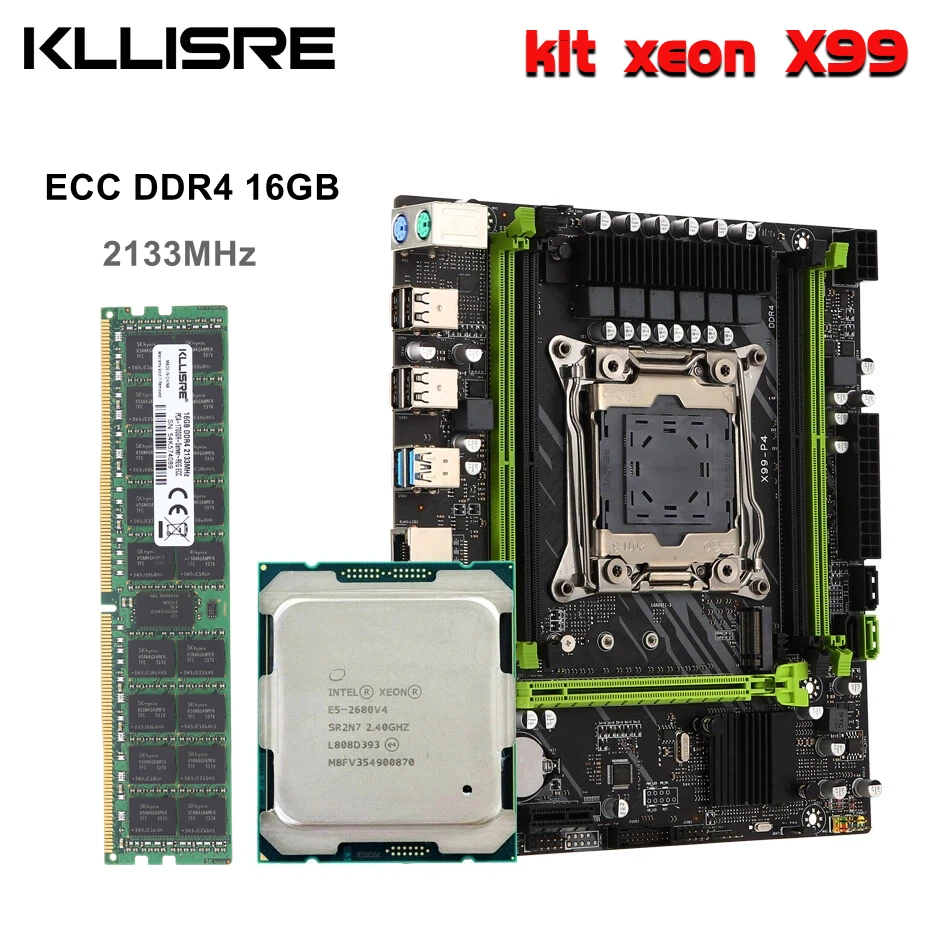 Kllisre X99 P4 Motherboard combo kit set LGA 2011-3 Xeon E5 2680 V4 CPU DDR4 16GB 2133MHz ECC Memory