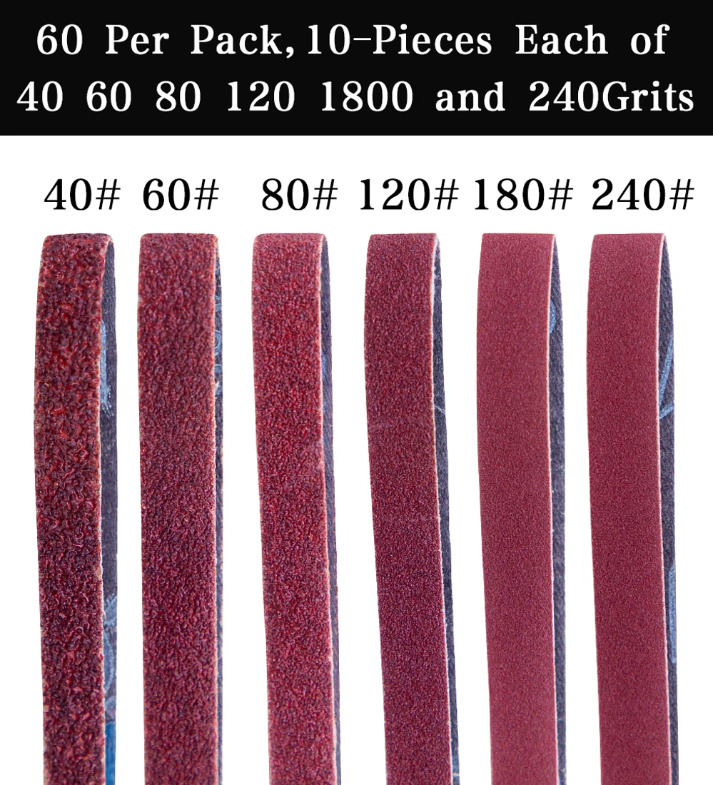 60 Pcs Sanding Belts 13 x 457mm,10 Each of 40/60/80/120/180/240Mix Grit for 457x13 mm Belt Sander Fits Black&Decker Power Sander