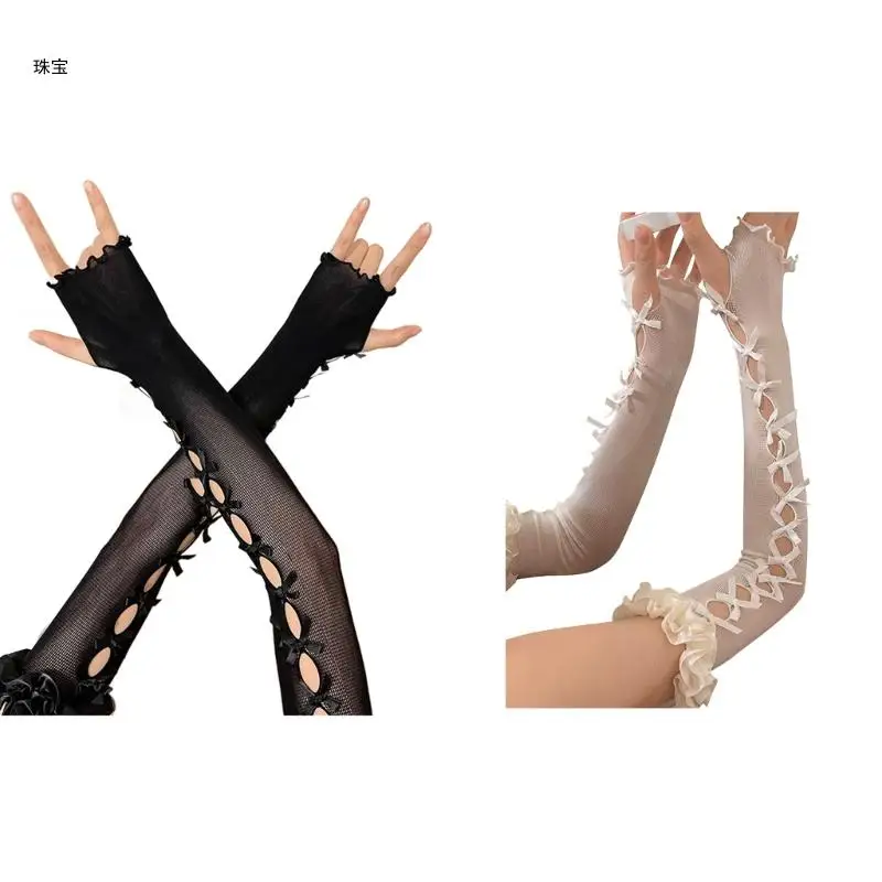 

X5QE Y2k Arm Sleeves Long Arm Warmer Distressed Arm Warmers Fingerless Gloves