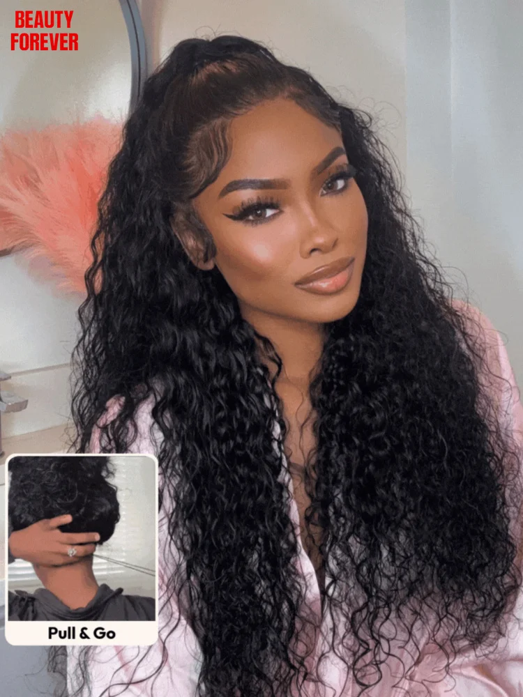 Beautyforever 13x4 7x5 Water Wave Curly Glueless Wig Bye Bye Knots Pre Cut Lace Human Hair Wig Ready to Wear Density 180%