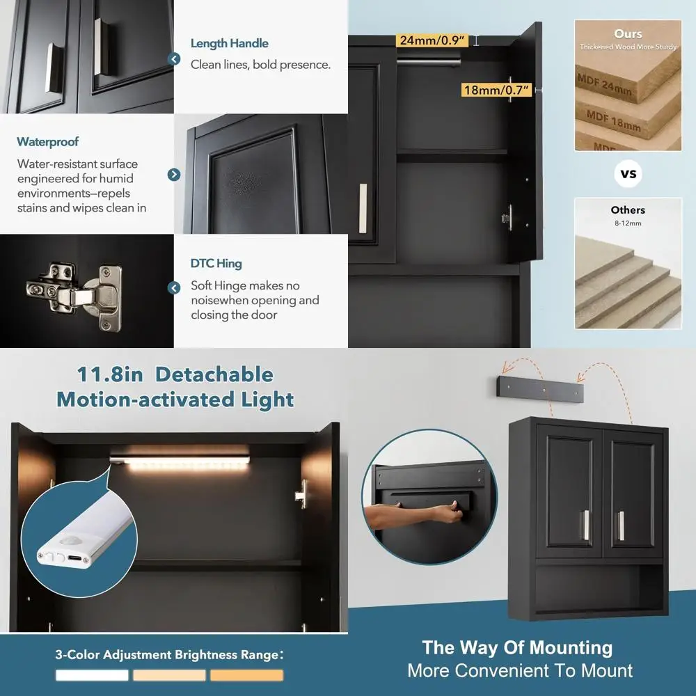 Platzsparender 23x29 Zoll Wandschrank für Zuhause: Multifunktional, DIY-Beleuchtung, Soft-Close-Türen