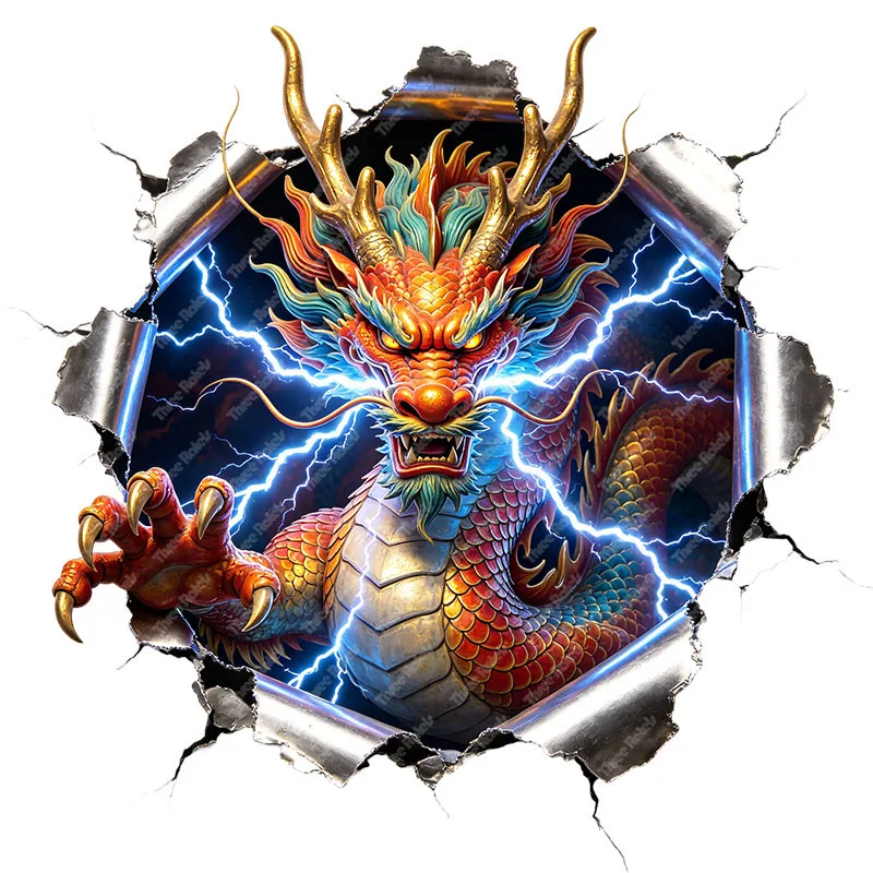 Three Ratels CAB70 Thunder Dragon Breaks Hole Wall Stickers for Home Decoration Computer decal Personalized car stickers