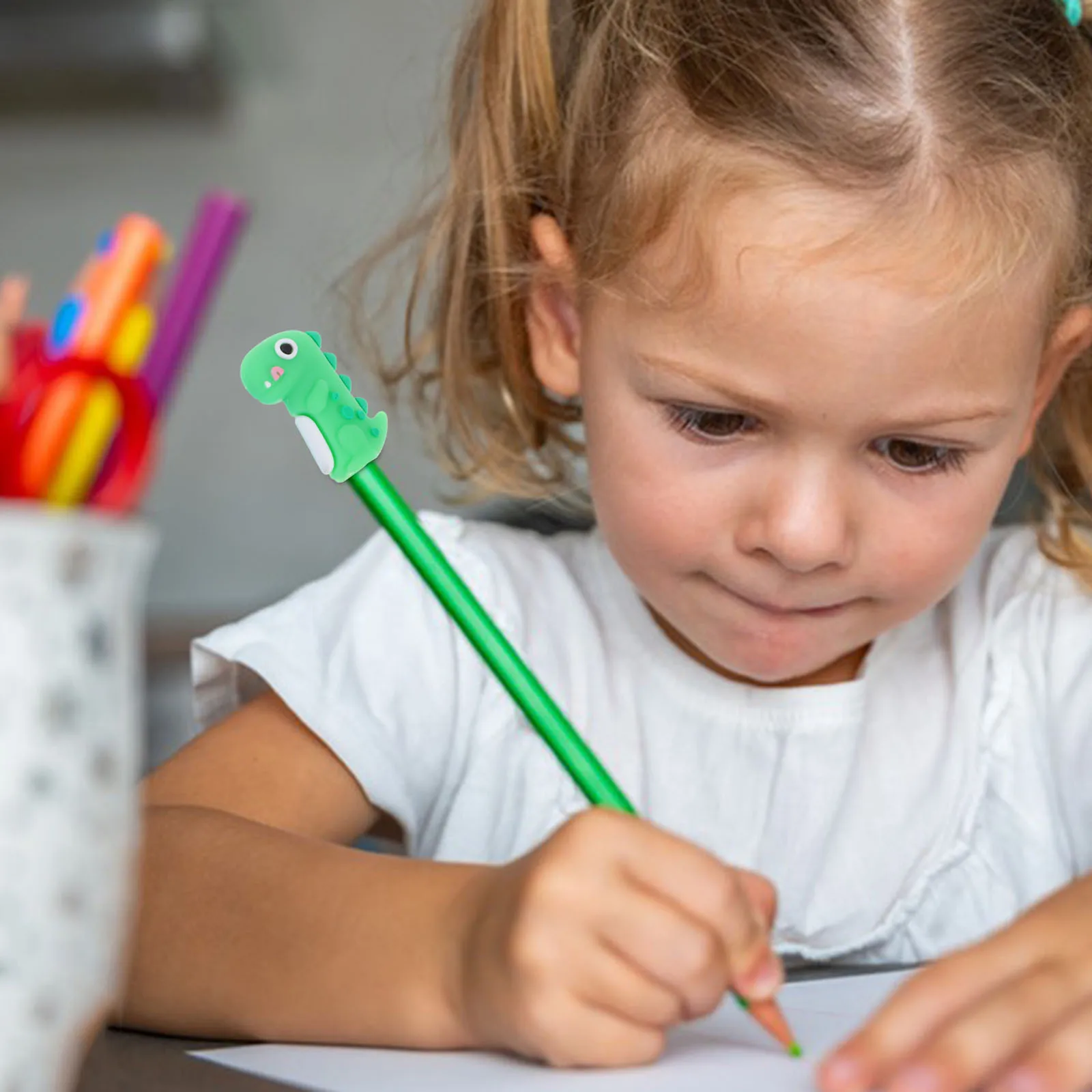 

12Pcs Colorful Animal Pencil Caps Cute Silicone Pen Toppers Pencil Head Protector Decoration for School Office Home Use