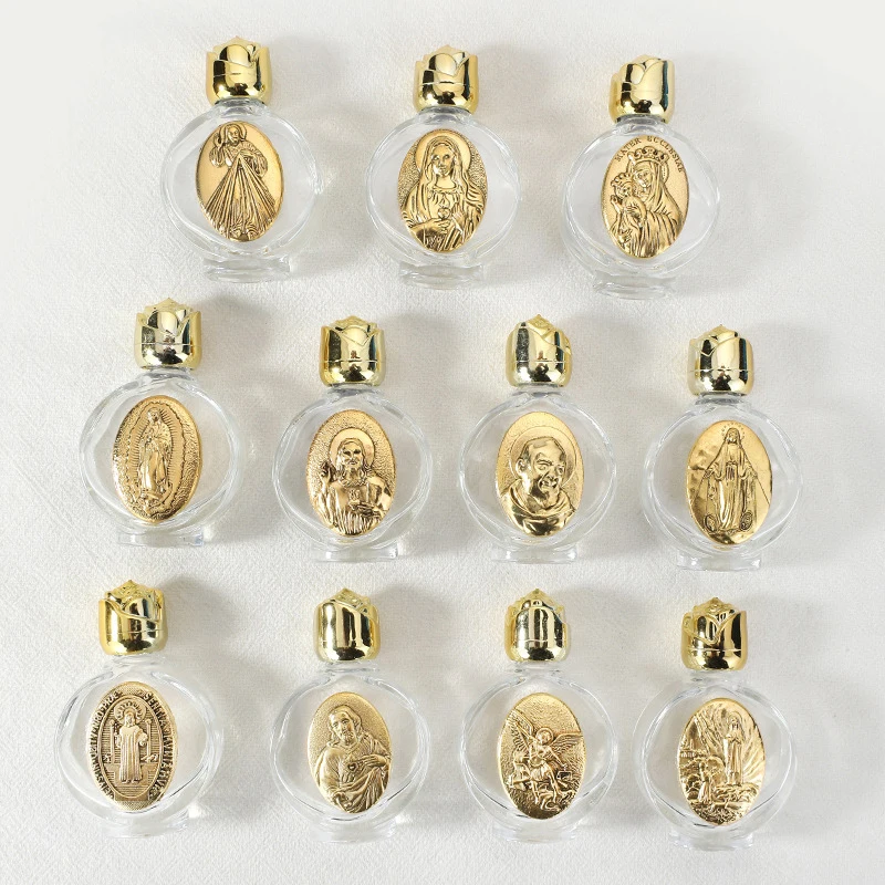 Bottiglia vuota per acqua sacra Gesù Bottiglia religiosa Forniture per battesimo cristiano Imballaggio cosmetico portatile ricaricabile Bottiglia vuota
