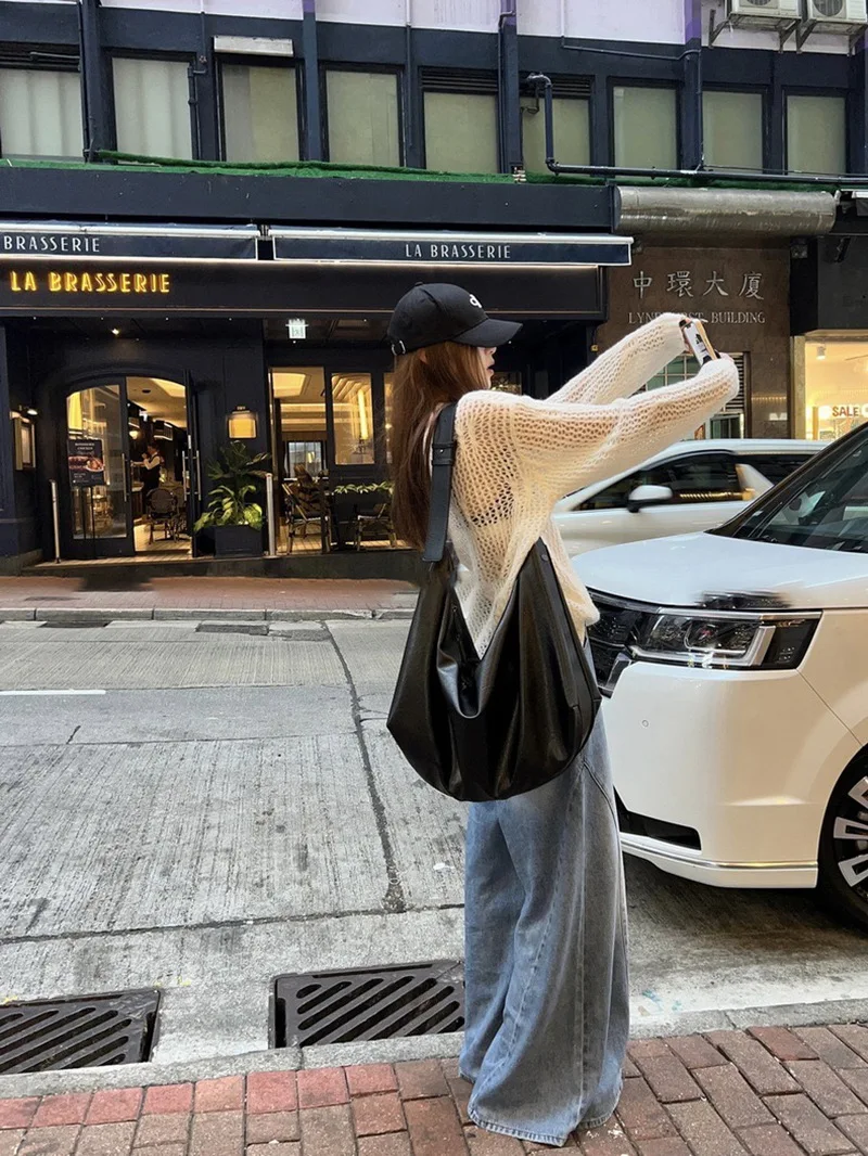 

Women's Large Soft PU Leather Slouchy Crescent Hobo Tote Shoulder Bag for Daily Use - Roomy Fashionable Handbag