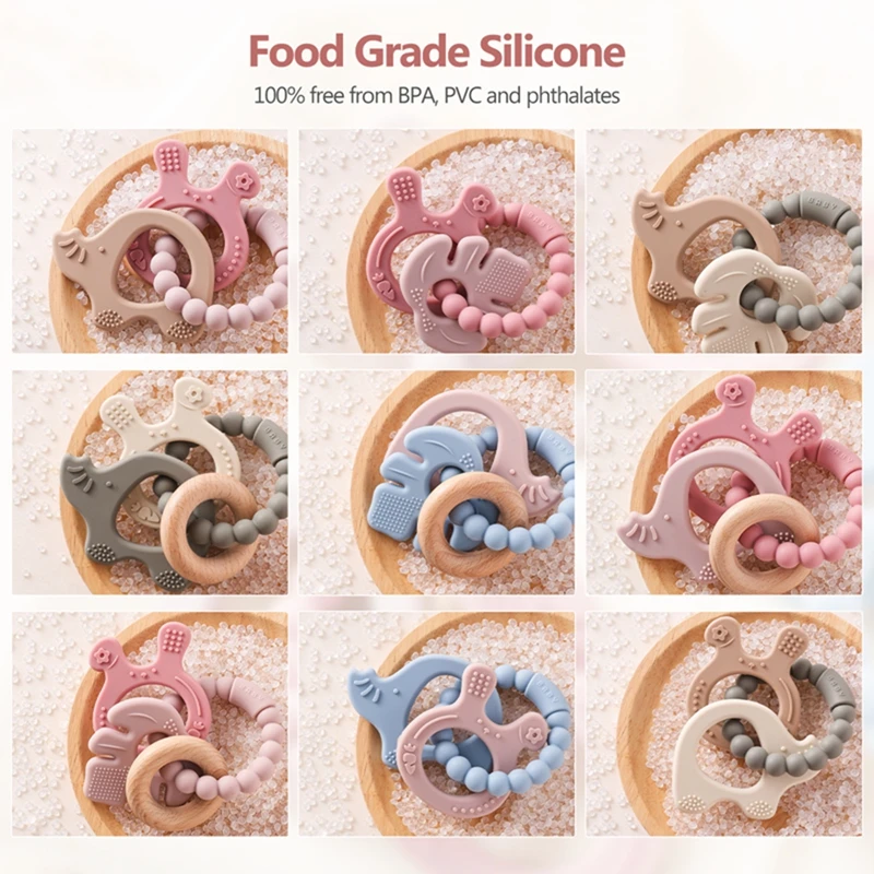 Giocattoli per massaggiagengive in Silicone braccialetto in Silicone senza BPA coniglio elefante giocattolo per la dentizione giocattoli per neonati in Silicone per uso alimentare regalo per bambini