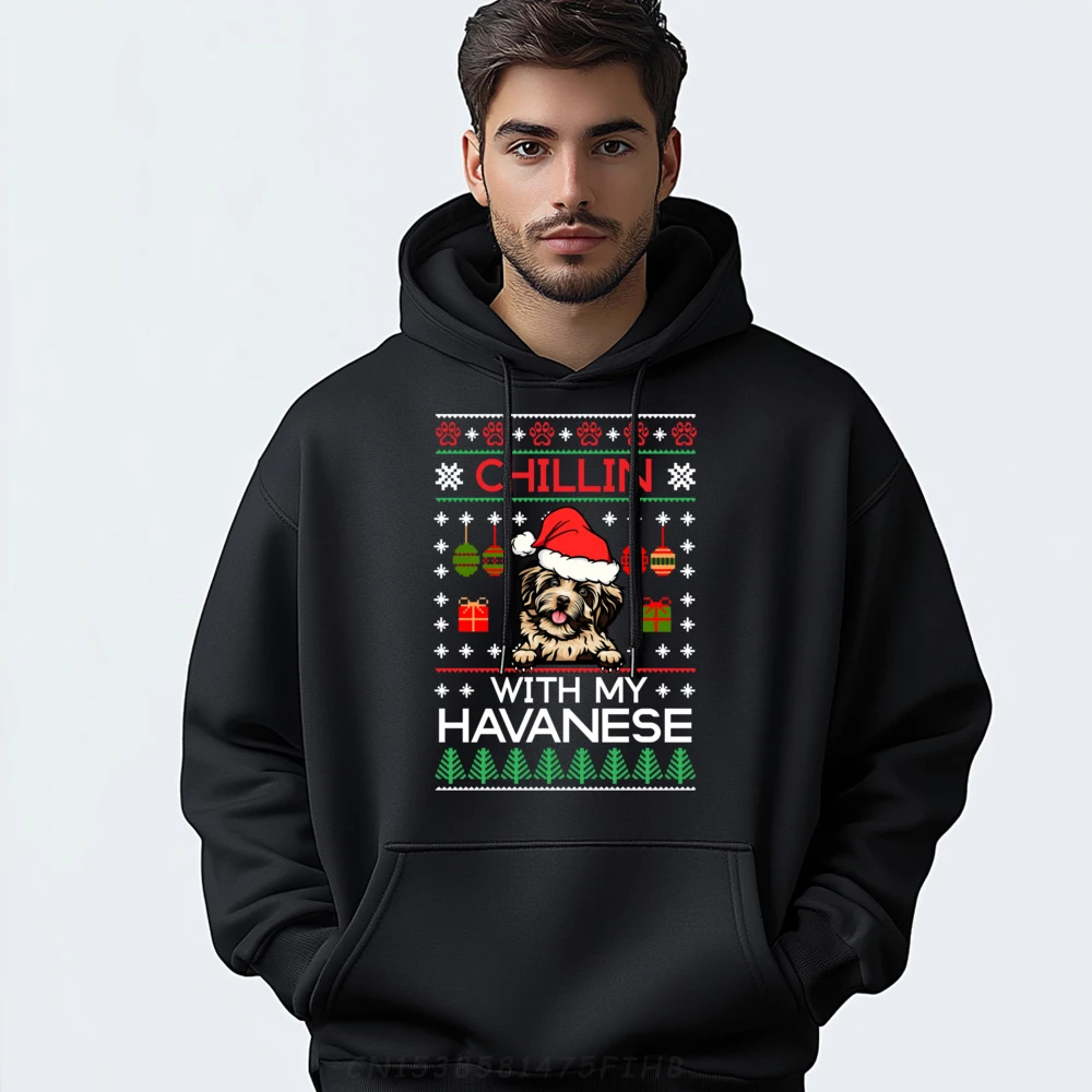 Chillin With My Havanese Santa Ugly Christmas Sweater Graphic Sweatshirts Men Polyester Fashionable Hoodie Tops & Tees