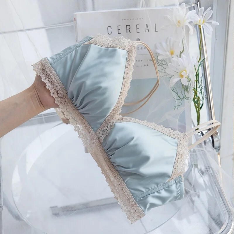 Underwear Women Set Soft Satin Underwear Women Sexy Ultrathin Bra and Panty Set Lace Bralette Wireless Intimate Lingerie Set
