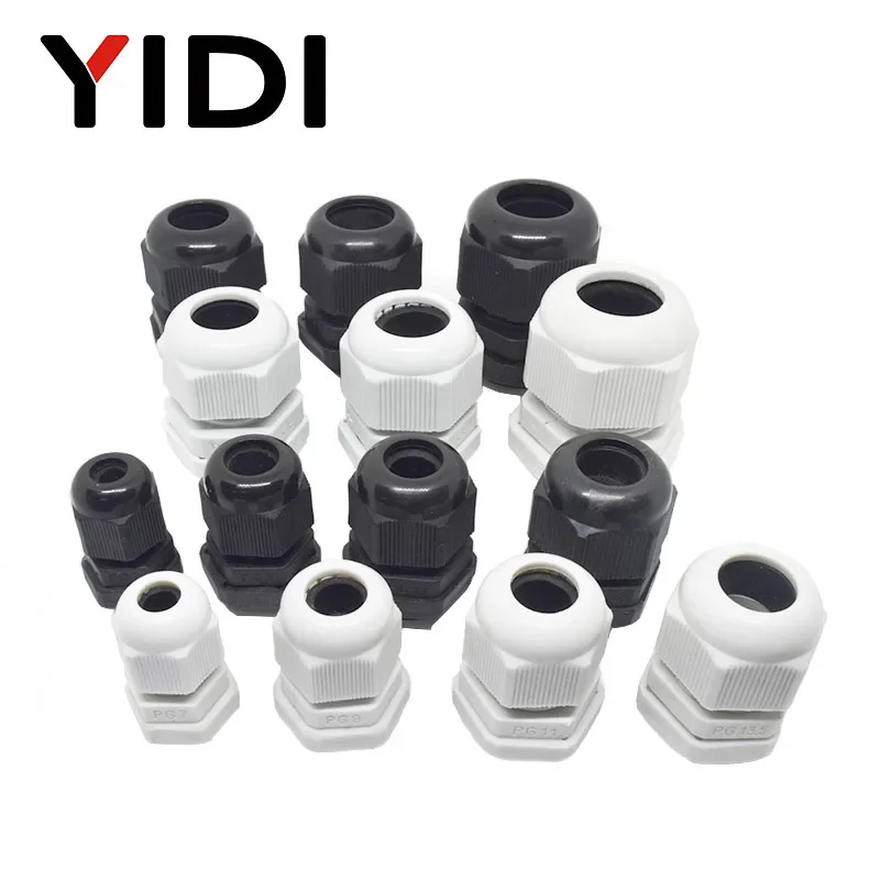 5pcs IP68 PG Plastic Nylon Waterproof Cable Gland Connector Black PG7 PG9 PG11 PG13.5 PG16 PG19 PG21 PG25 PG29 PG36 M16x1.5