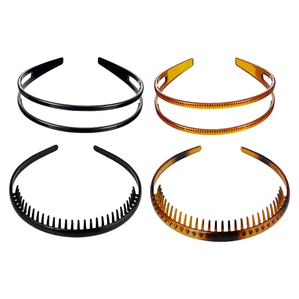 4Pcs Teeth Hair Hoops Plastic Comb Headbands with Extra Grip for Thick Curly Wavy Straight Hair Women Girls Teens Shower Makeup