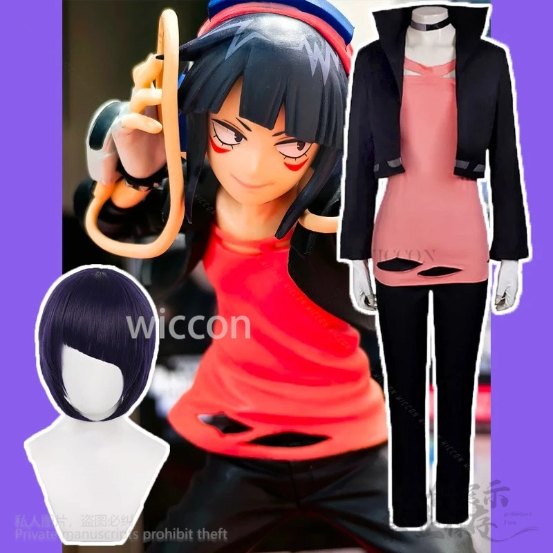 Anime My Herooo Academia Cosplay Jiro Kyoka Costume Black Waistcoat Red Jacket Suit Wigs For Halloween Christmas Customized