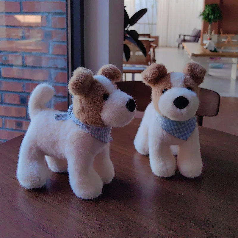 Wirehaired Terrier Dog Plush Toy Stuffed Dog with Bib Delicate Dog Stuffed Animal Plushie For Kids Birthday Gift Home Decor