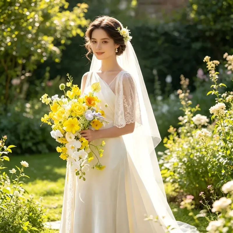 for Sunny Yellow Bridal Bouquet Whimsical Spring Wedding Artificial Flowers Customizable Realistic Long Lasting Poppy Freesia