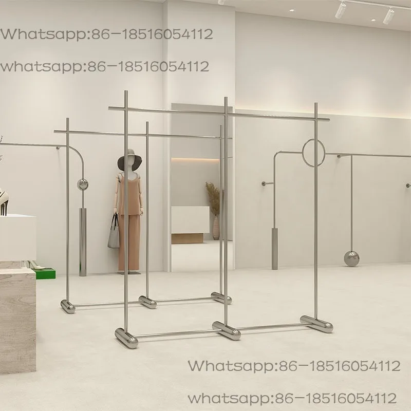 clothing-store-display-rack-stainless-steel-brushed-clothes-rod-special-women's-clothing-store-shelf-display-props